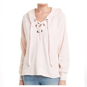 WILDFOX Hutton Lace-Up Hooded Pink Sweatshirt XS